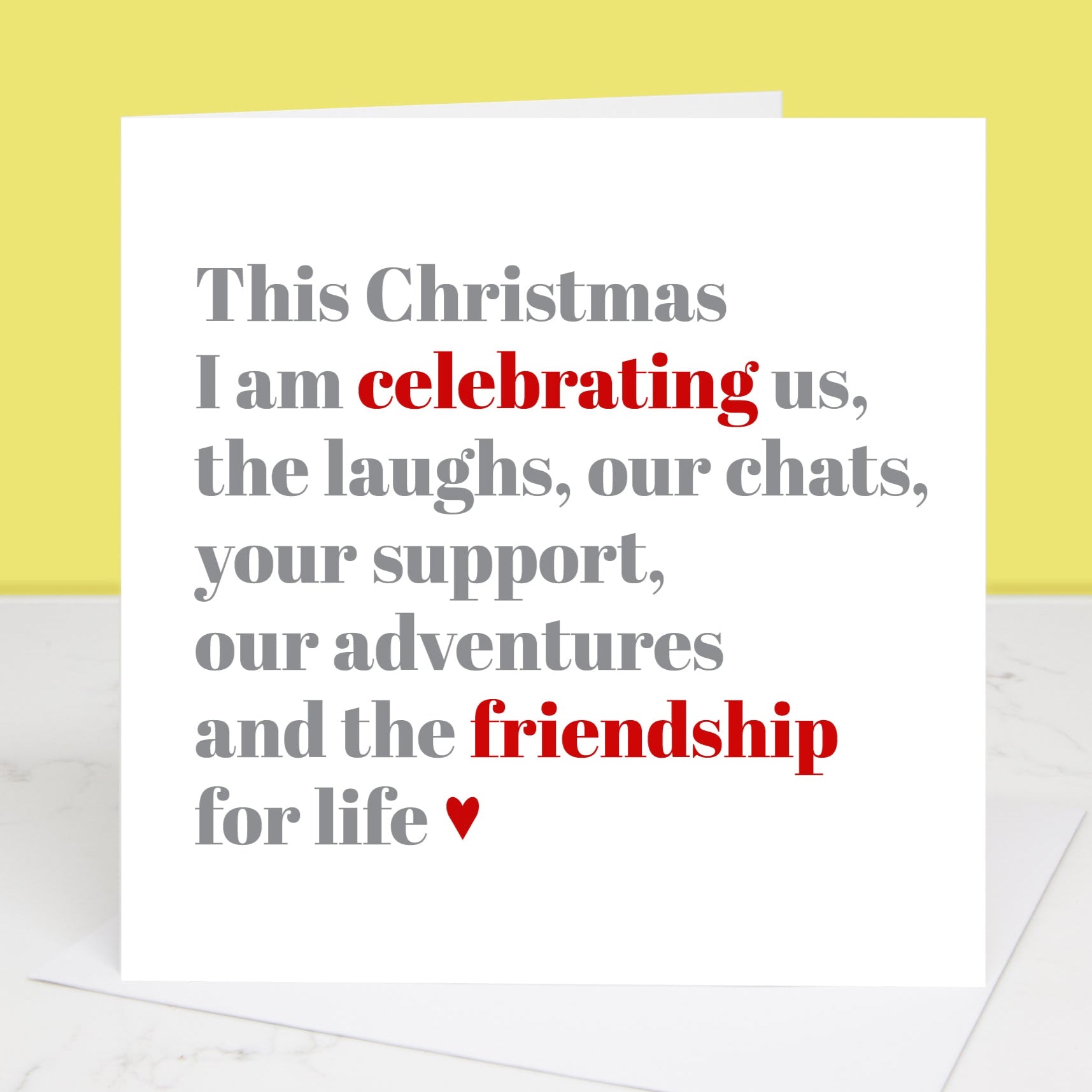 Christmas card with message about celebrating friendship
