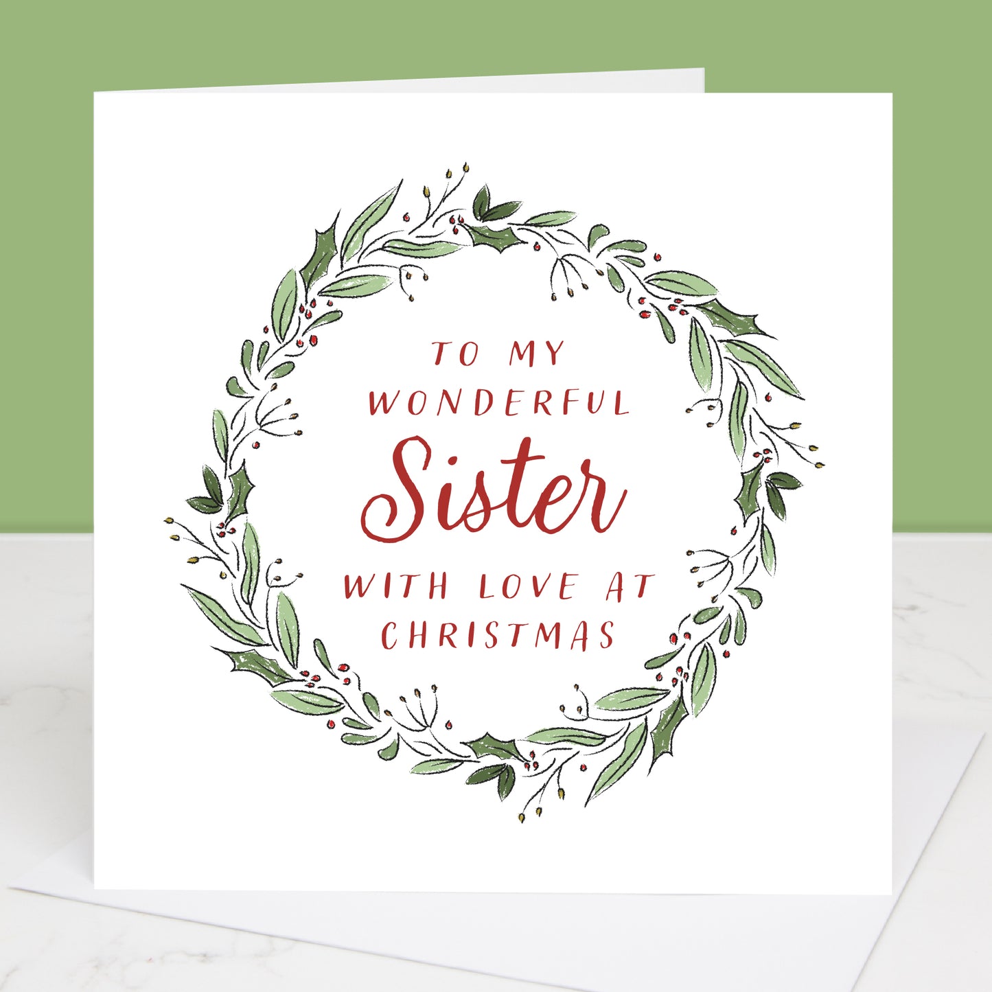 Sister Christmas card with Christmas Wreath