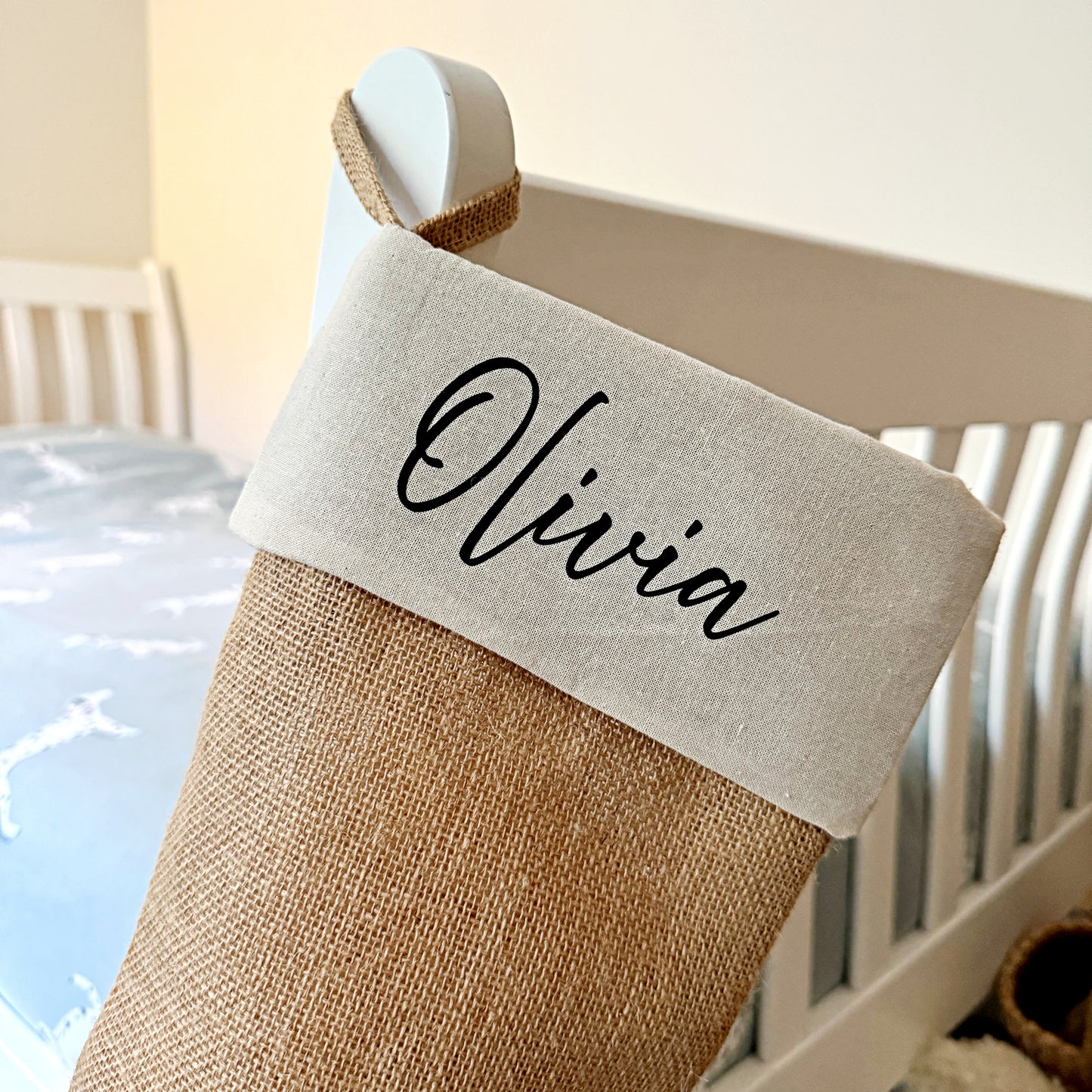 Personalised Christmas stocking with name in black script writing