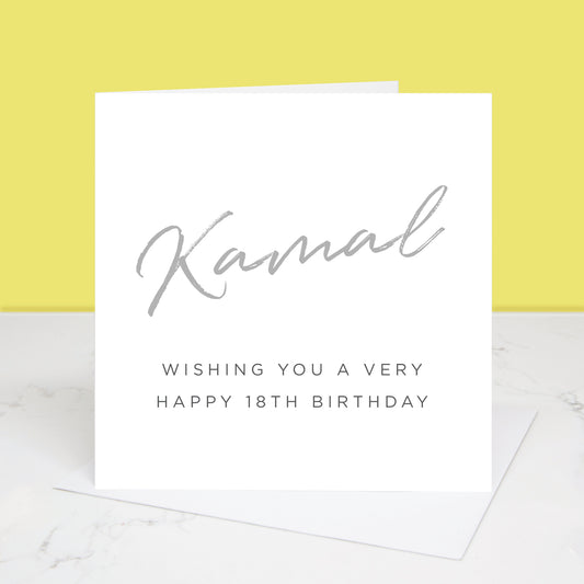 18th birthday card with their name in a choice of colours and the words wishing you a very happy 18th birthday underneath. All images & designs © Slice of Pie Designs