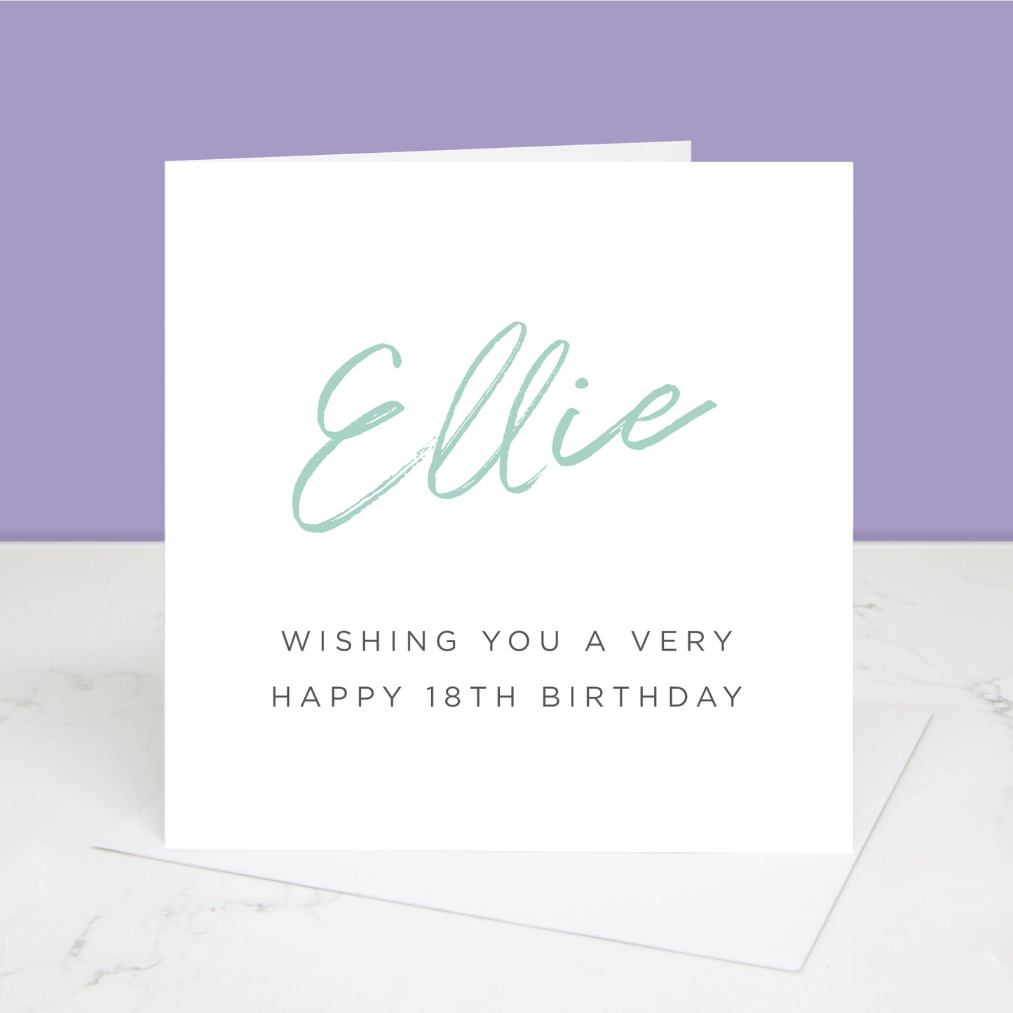 18th birthday card with their name in a choice of colours and the words wishing you a very happy 18th birthday underneath. All images & designs © Slice of Pie Designs