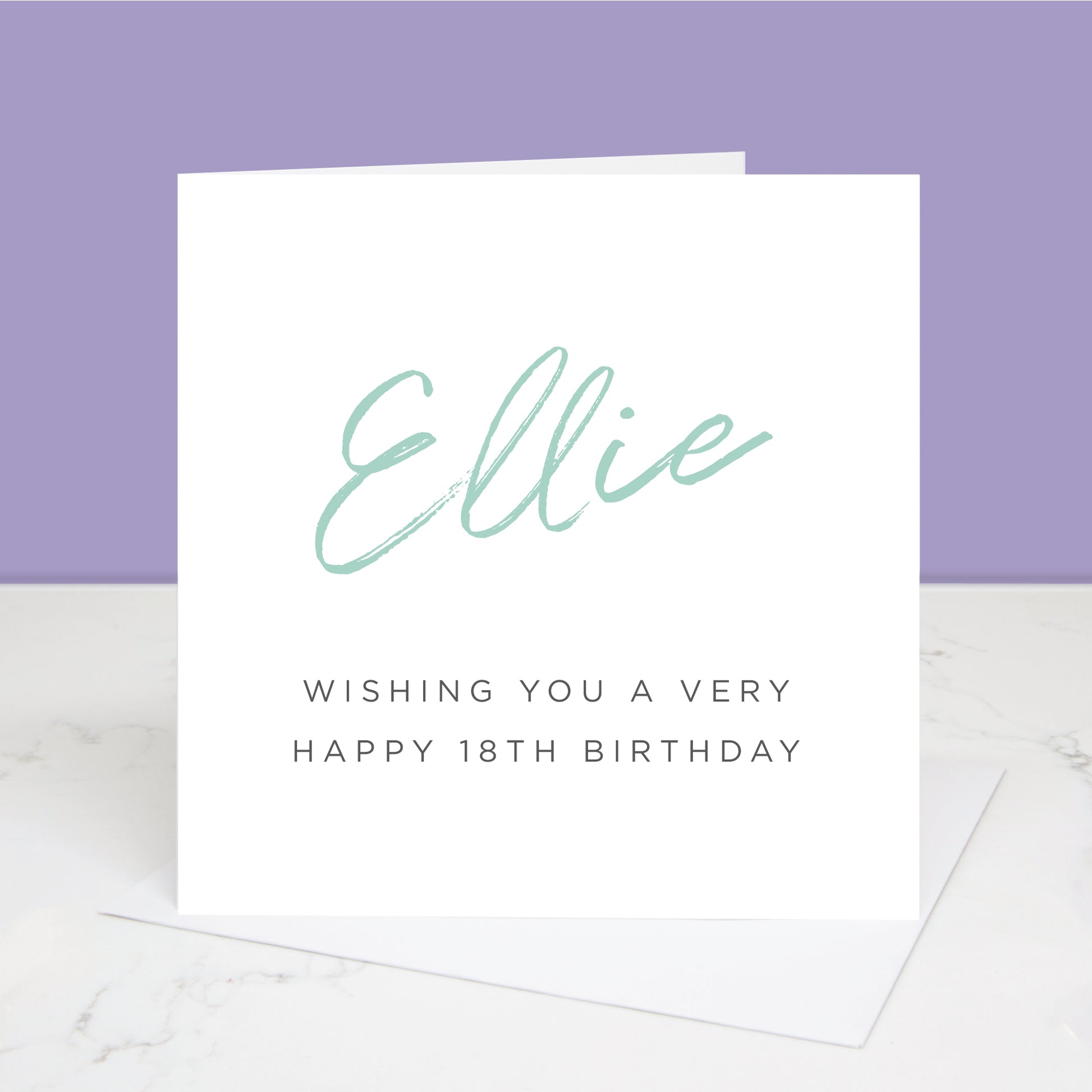 18th birthday card with their name in a choice of colours and the words wishing you a very happy 18th birthday underneath. All images & designs © Slice of Pie Designs