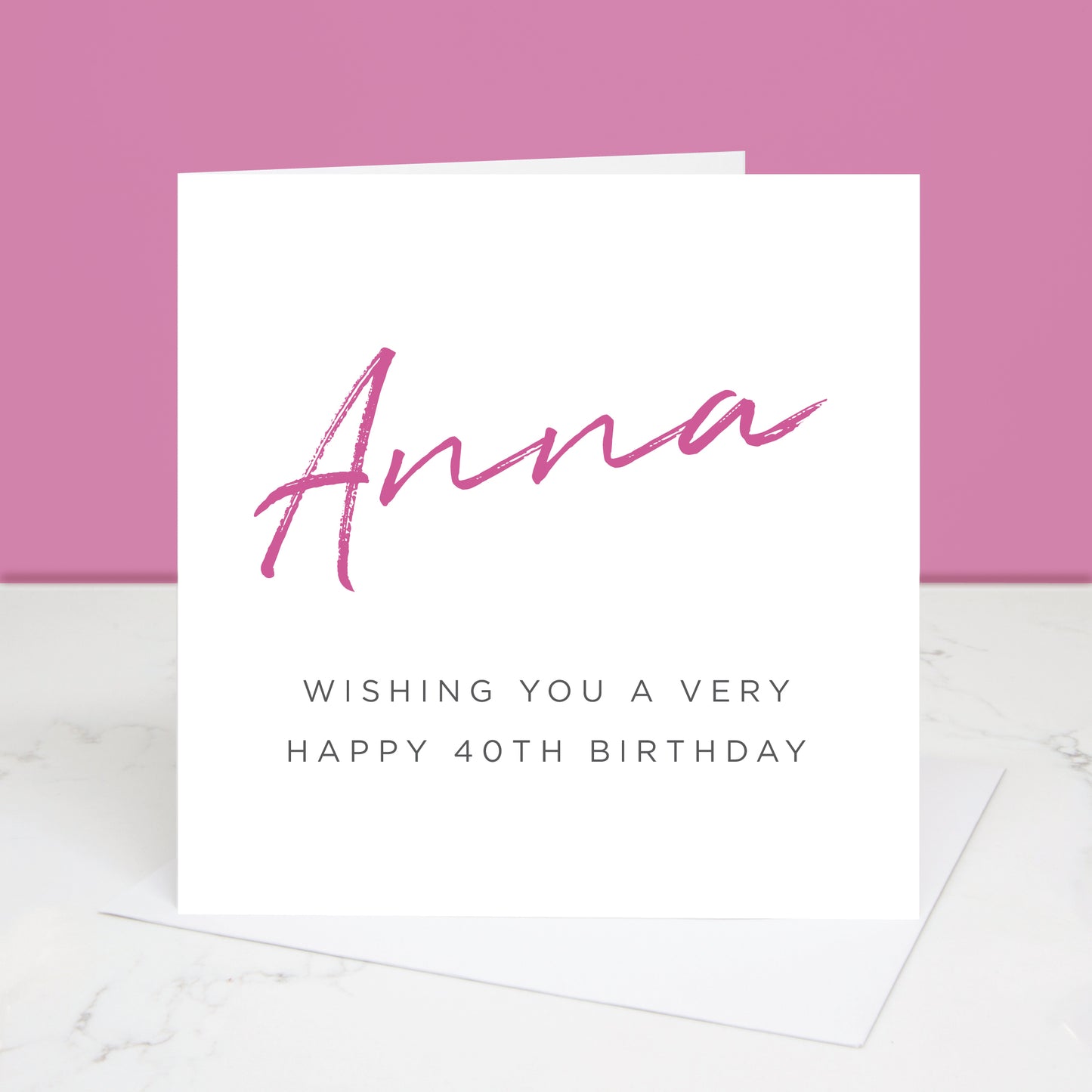 40th birthday card with their name in a choice of colours and the words wishing you a very happy 40th birthday underneath. All images & designs © Slice of Pie Designs