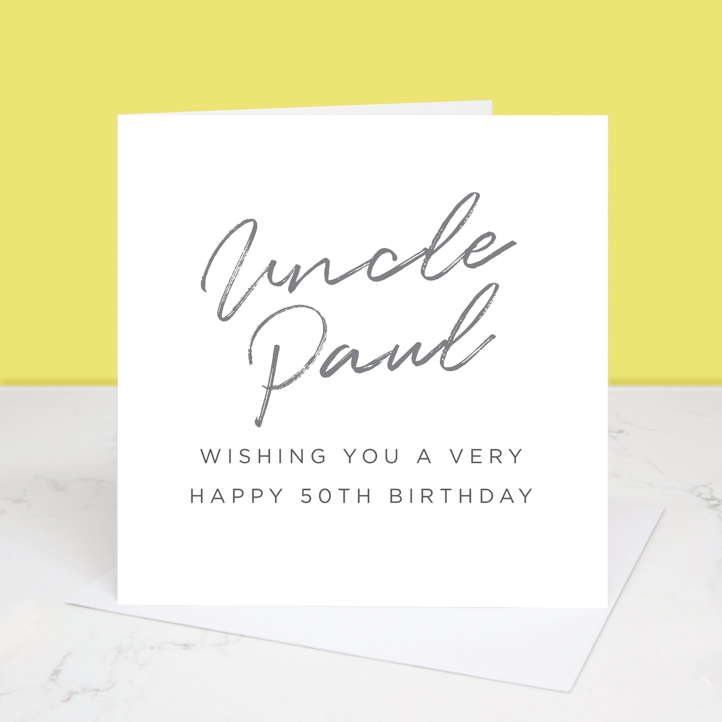 50th birthday card with their name in a choice of colours and the words wishing you a very happy 50th birthday underneath. All images & designs © Slice of Pie Designs