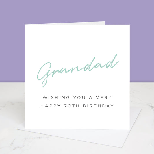 70th Birthday card with name at top of card and a happy birthday message underneath. All images & designs © Slice of Pie Designs