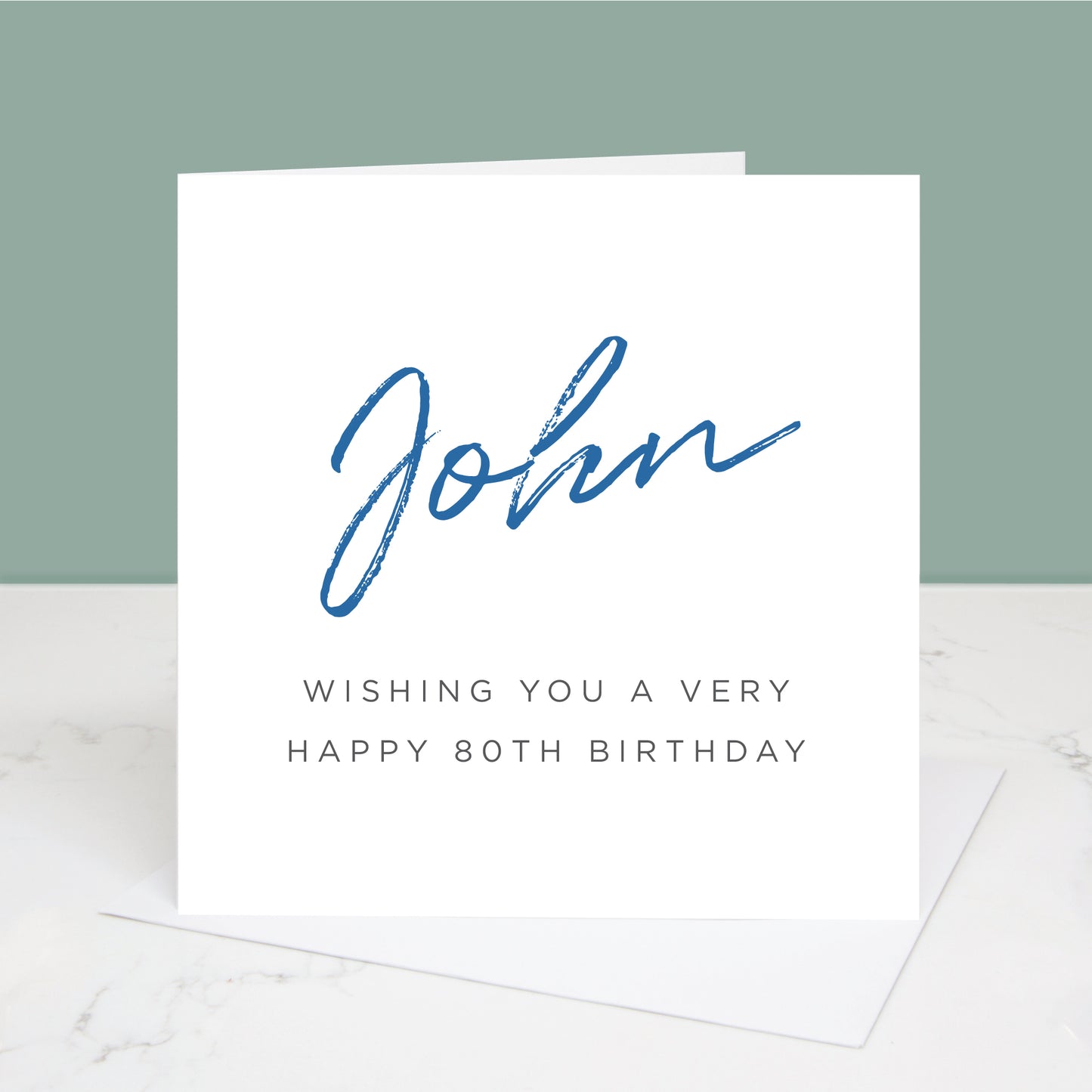 80th birthday card with their name in a choice of colours and the words wishing you a very happy 80th birthday underneath. © Slice of Pie Designs