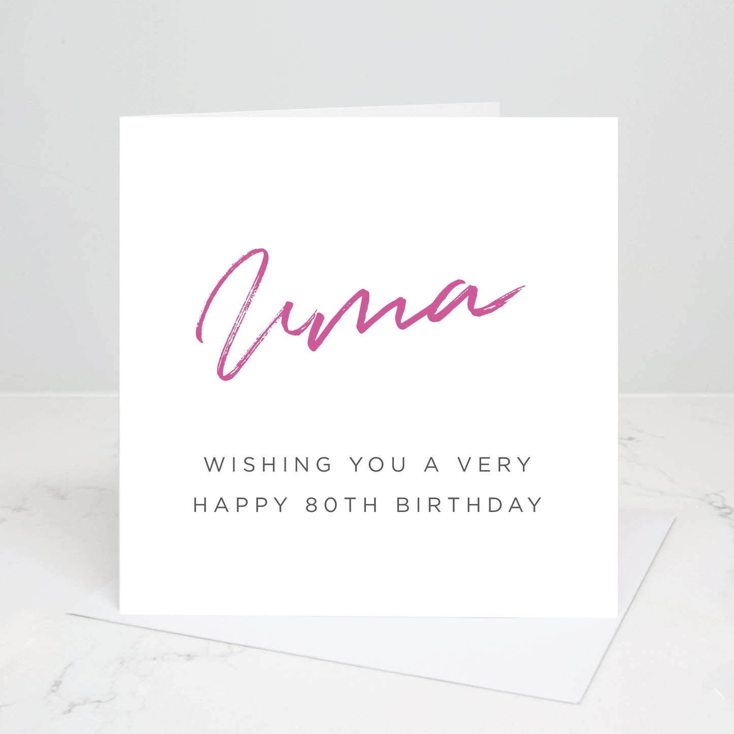 80th birthday card with their name in a choice of colours and the words wishing you a very happy 80th birthday underneath. All images & designs © Slice of Pie Designs
