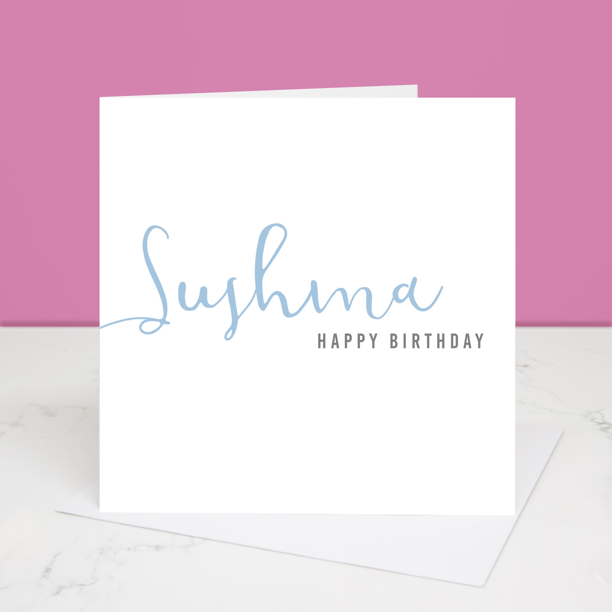 Happy Birthday card with their name in a calligraphy font All images and designs © Slice of Pie Designs 