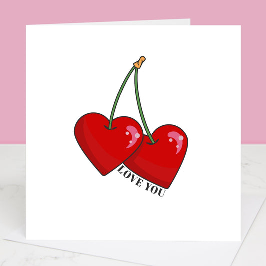 Love You Heart Shaped Cherries Valentine's Day Card