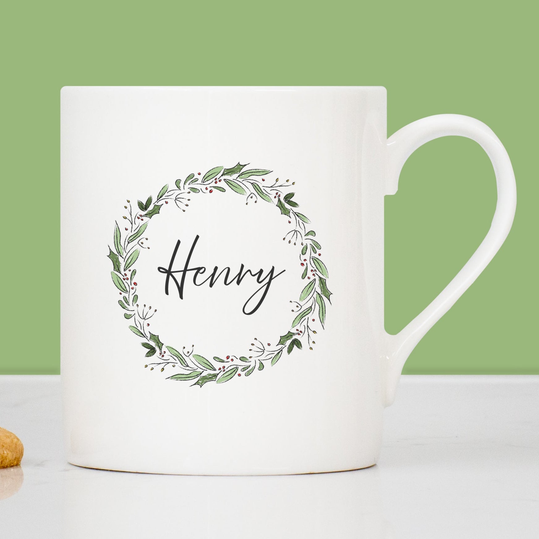 White christmas mug with wreath design