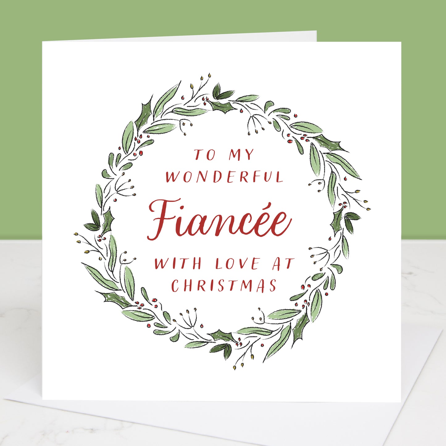 Fiancee Christmas Card with Wreath