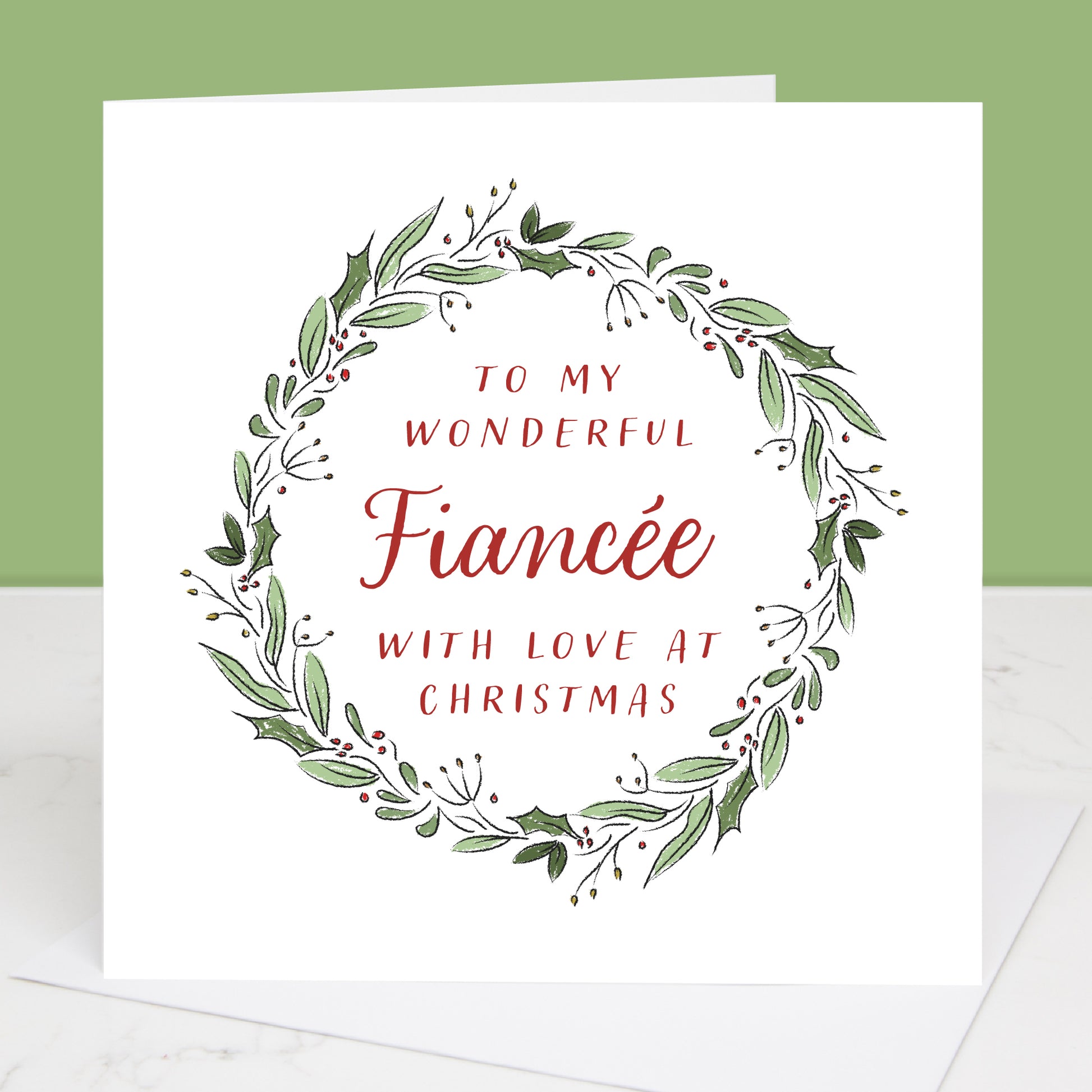 Fiancee Christmas Card with Wreath