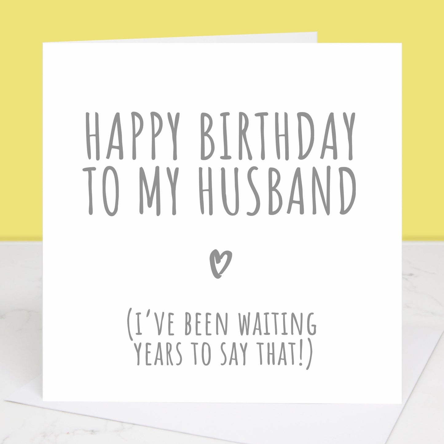 First birthday card as my husband with grey text and heart
