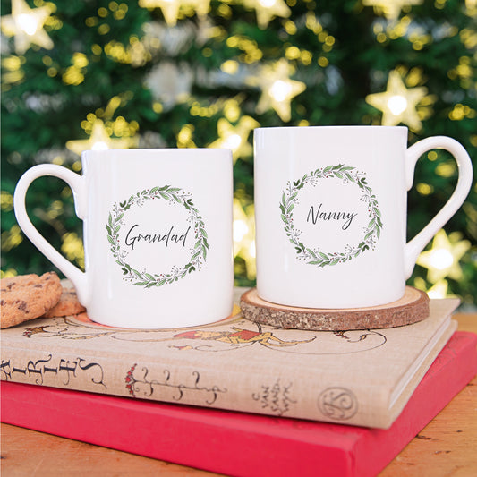 Grandparents Christmas Wreath China Mugs