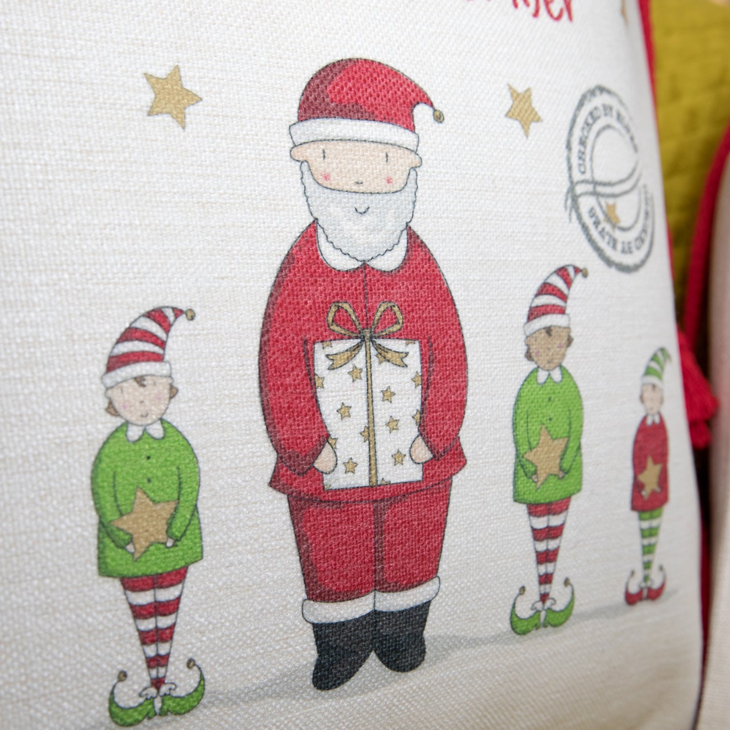 Personalised Santa And Elves Christmas Present Sack