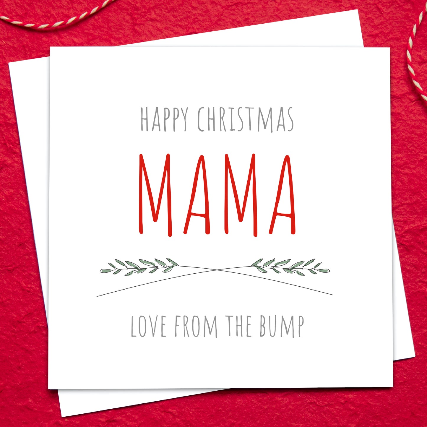 Christmas card for 'Mama' on a red background