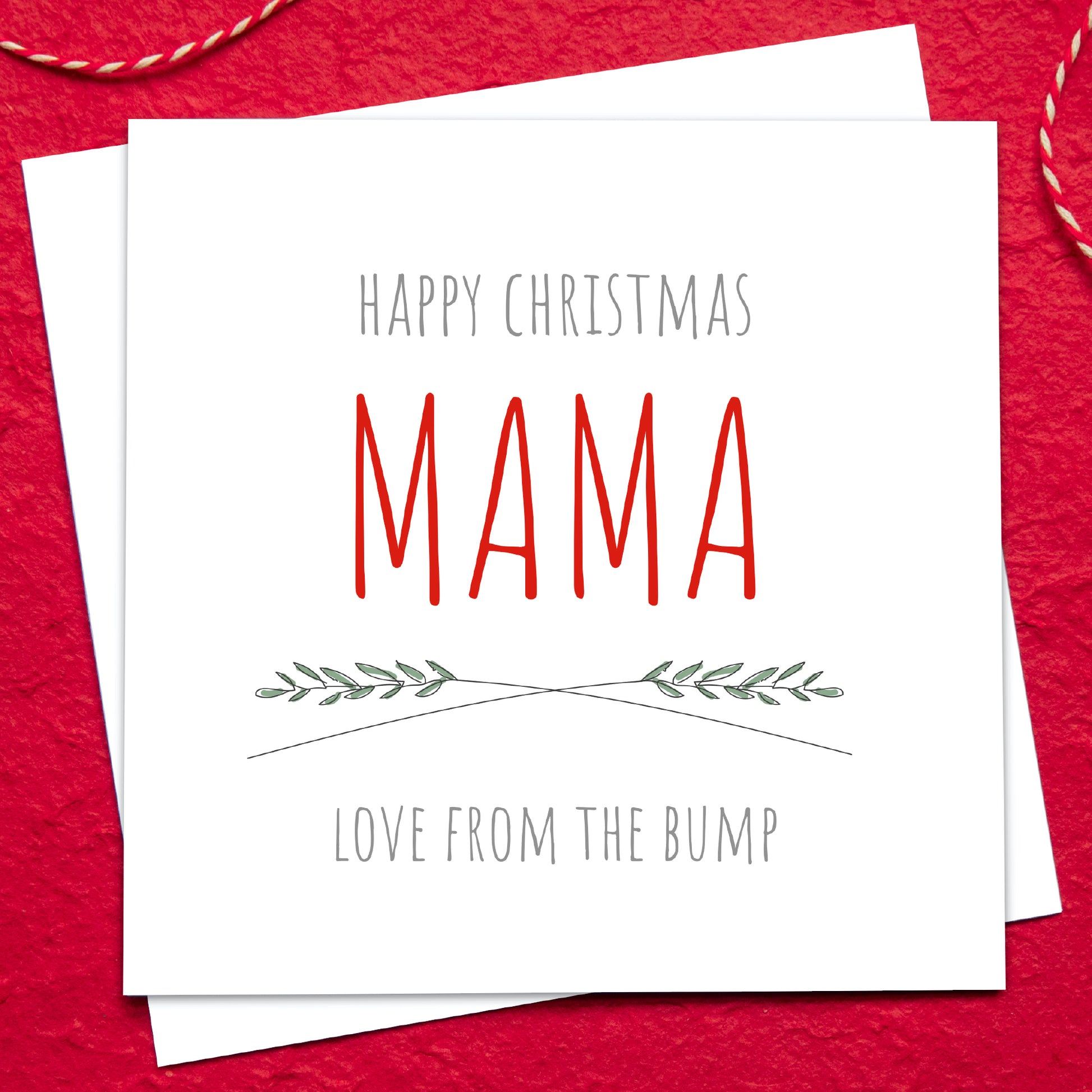 Christmas card for 'Mama' on a red background