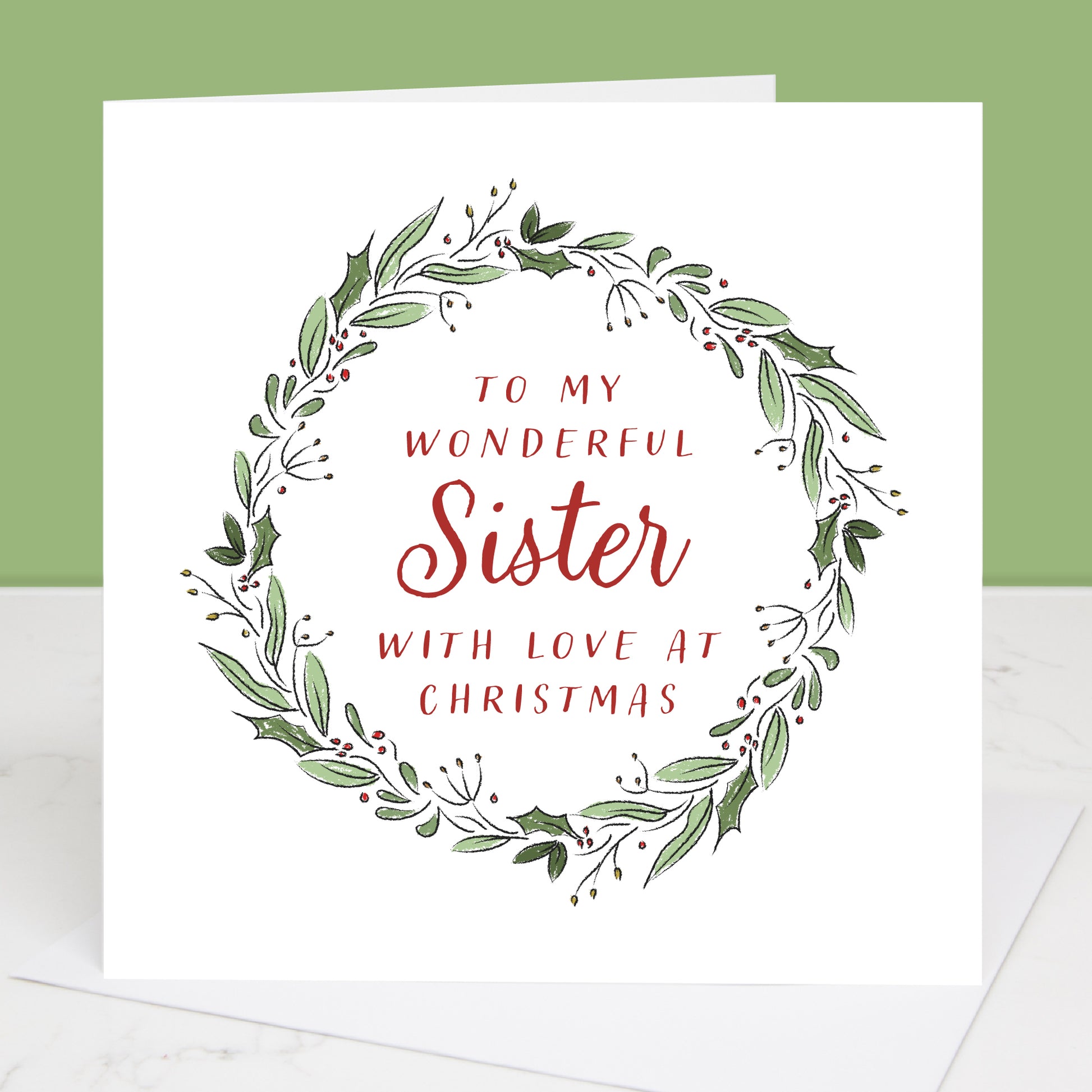Sister Christmas card with Christmas Wreath