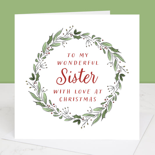Sister Christmas card with Christmas Wreath