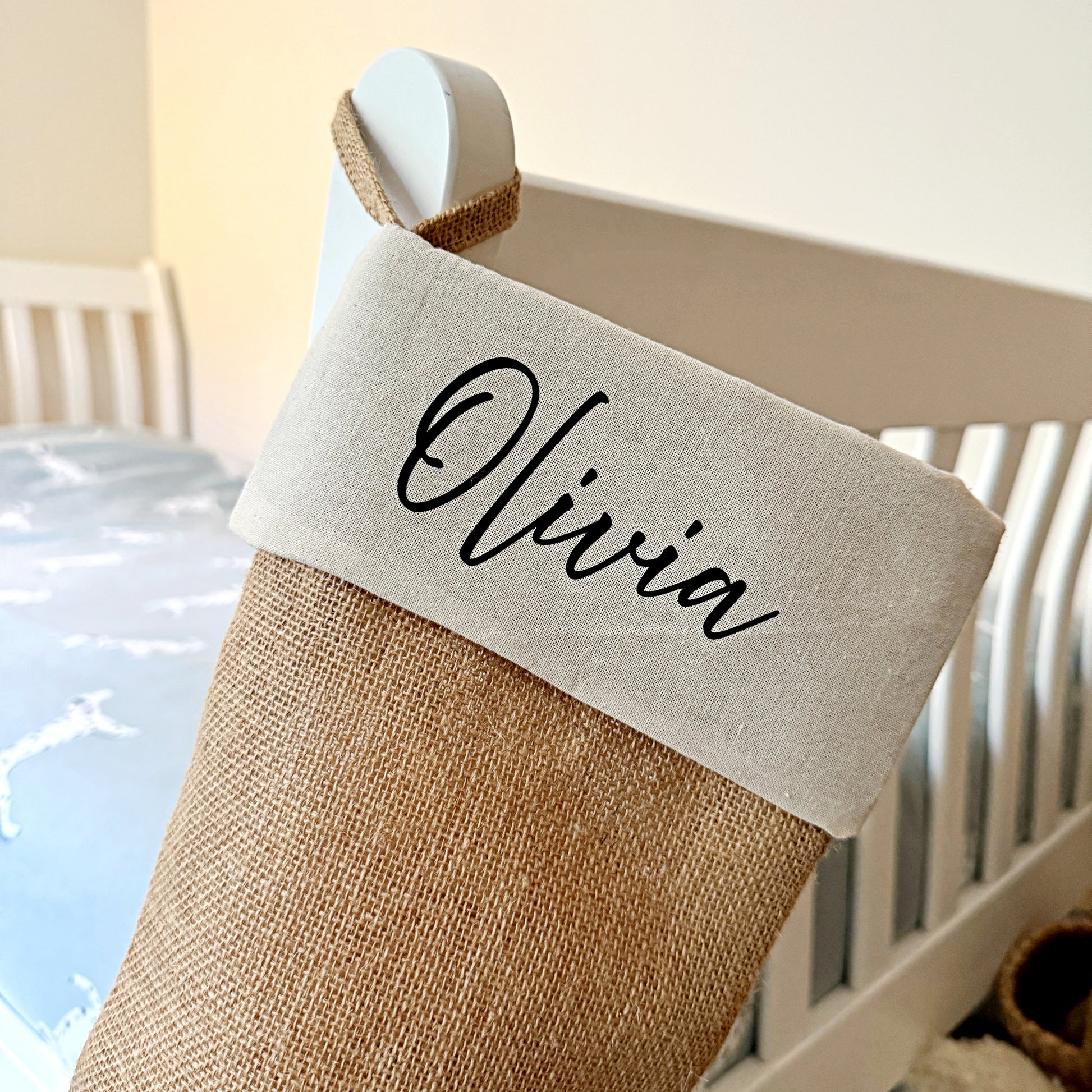Personalised Christmas stocking with name in black script writing
