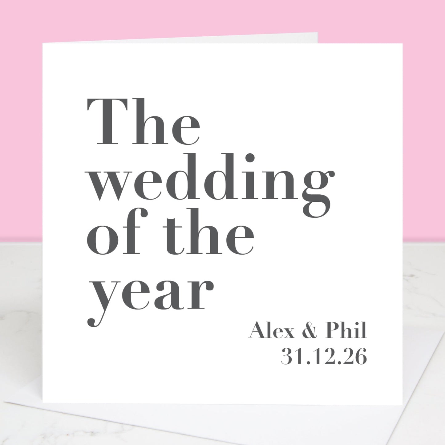 Wedding of the year wedding card personalised with names and wedding date