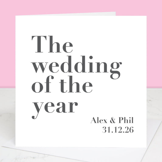 Wedding of the year wedding card personalised with names and wedding date