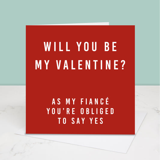 Red and white Valentine's Day card for your fiancé. All images and designs © Slice of Pie Designs