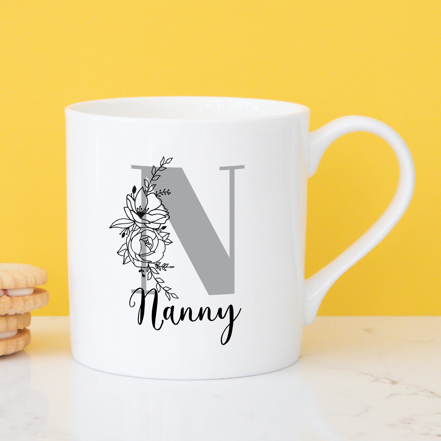 Floral Initial and Name China Mug