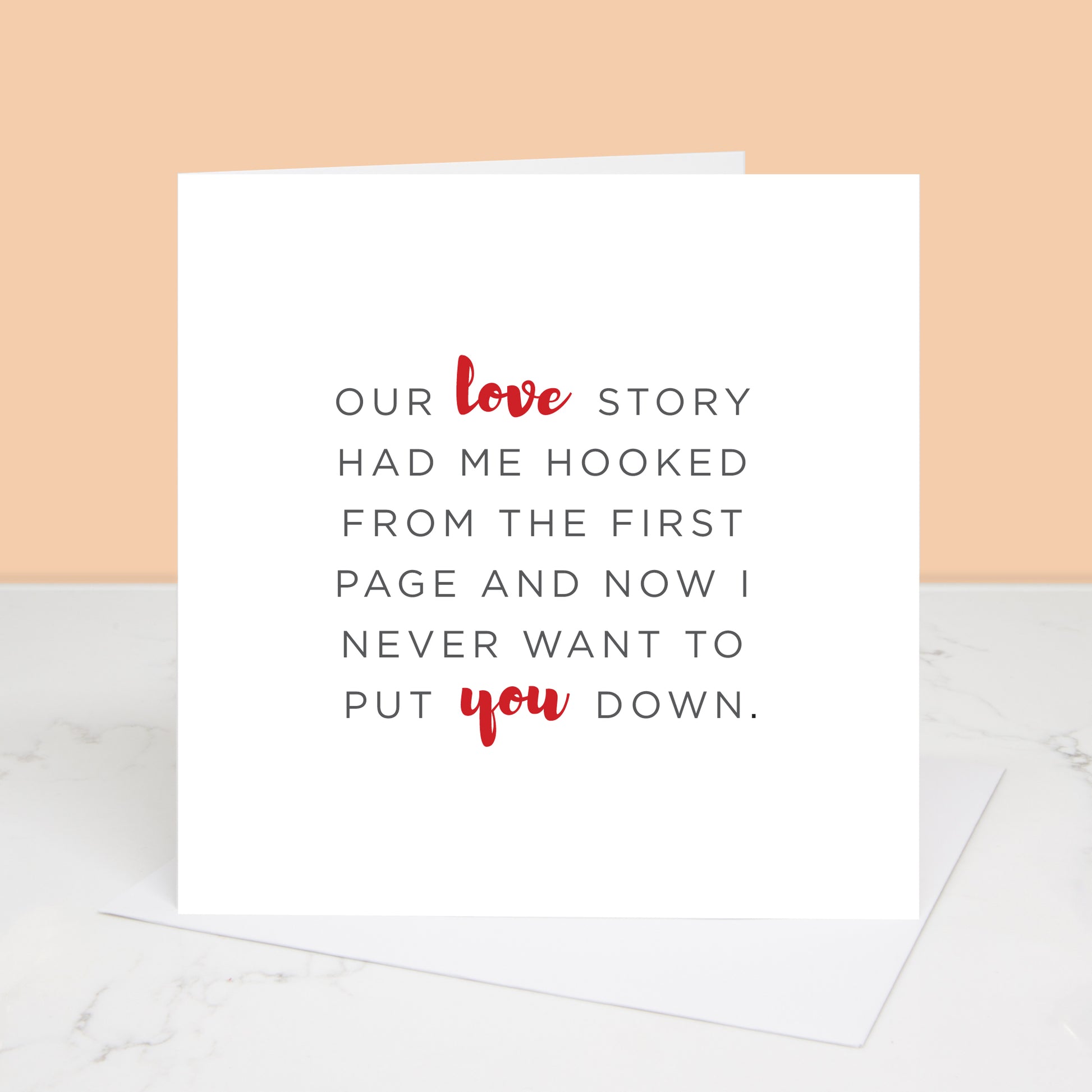 Romantic greetings card about a love story. All images & designs © Slice of Pie Designs