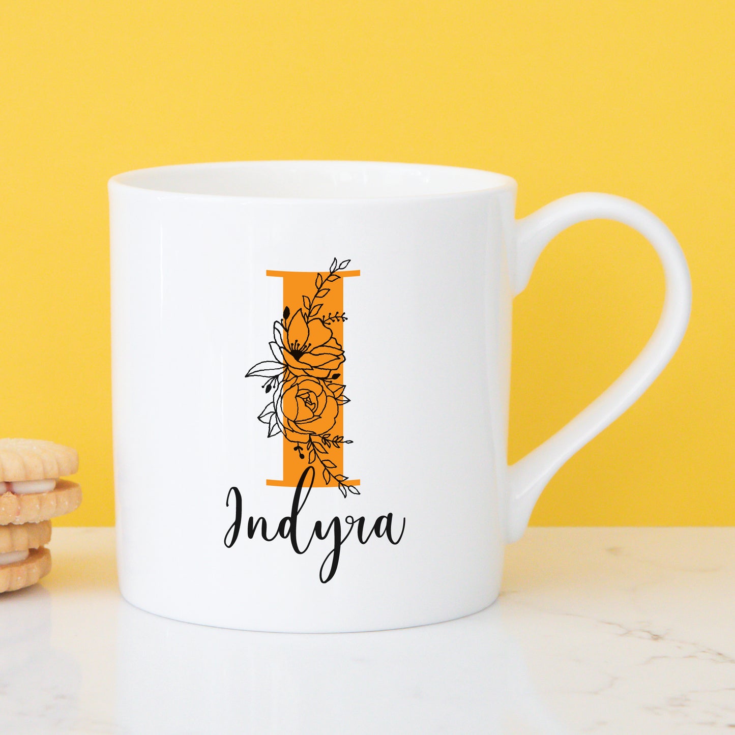 Floral Initial and Name China Mug