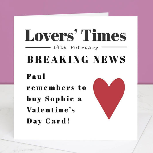 Remembered Valentine's Day Newspaper Style Card